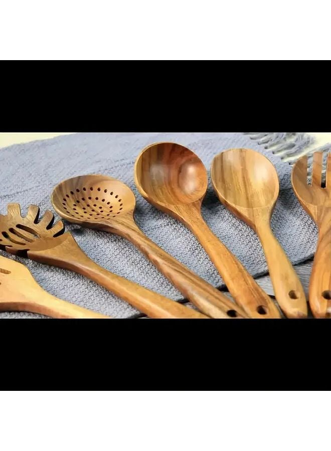 7Pcs Teak Wood Spoons Smooth Non Stick Kitchen Utensils Set - Image 5